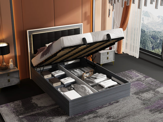 BELLA Hydraulic Lift Storage Bed with LED Lights